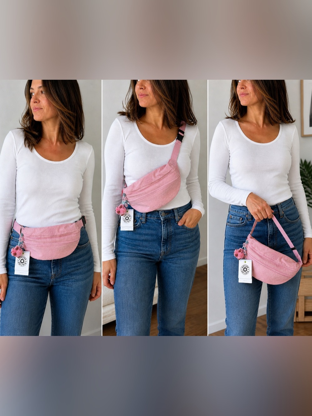 NWT Strawberry Pink Tonal Kipling Yasemina Belt Bag Strawberry Pink Tonal